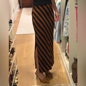 Staud Striped Black and Brown Long Midi Skirt